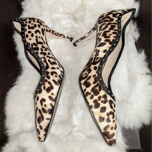 NWOT Sam Edelman Pony hair Leopard Print Heels W/ Studded Trim - Picture 2 of 2